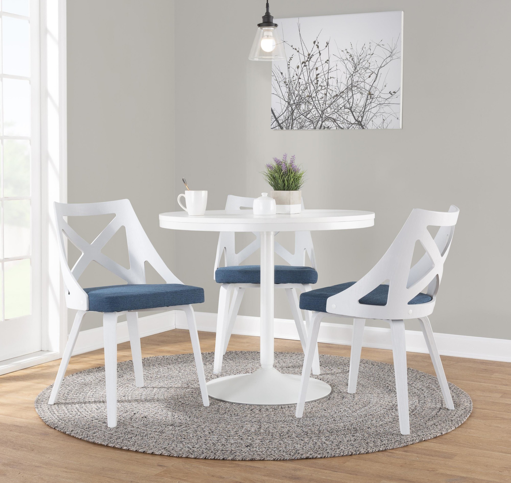 Charlotte White Wood Blue Fabric Farmhouse Chairs (Set of 2) 3 Charlotte White Wood Blue Fabric Farmhouse Chairs (Set of 2) - Image 3
