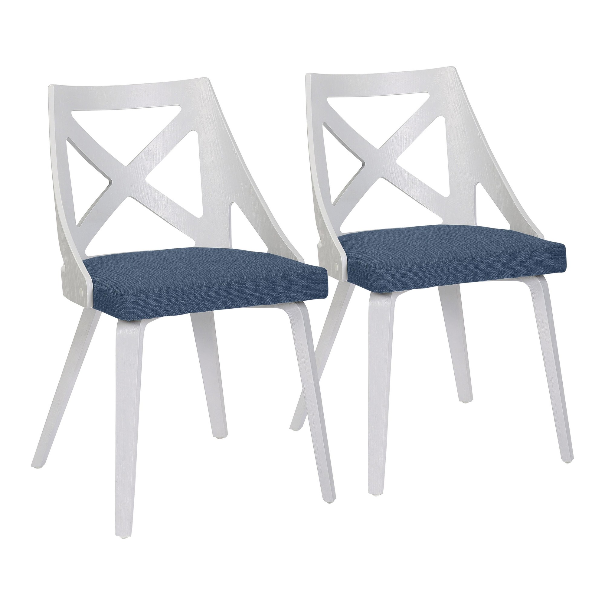 Charlotte White Wood Blue Fabric Farmhouse Chairs (Set of 2) 4 Charlotte White Wood Blue Fabric Farmhouse Chairs (Set of 2) - Image 4