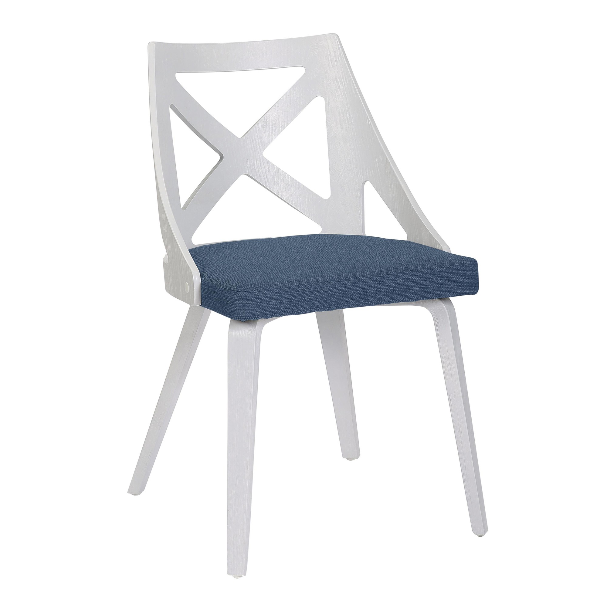 Charlotte White Wood Blue Fabric Farmhouse Chairs (Set of 2) 5 Charlotte White Wood Blue Fabric Farmhouse Chairs (Set of 2) - Image 5