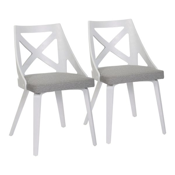 Charlotte White Wood Light Grey Farmhouse Chairs Set of 2 3