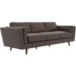 Mid-Century Modern Brown Leather Sofa with Removable Legs