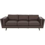 Mid-Century Modern Brown Leather Sofa with Removable Legs