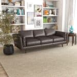 Mid-Century Modern Brown Leather Sofa with Removable Legs