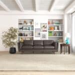 Mid-Century Modern Brown Leather Sofa with Removable Legs