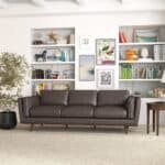 Mid-Century Modern Brown Leather Sofa with Removable Legs