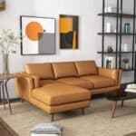 Tan Leather Left-Facing Sectional Sofa with Mid-Century Design