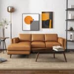 Tan Leather Left-Facing Sectional Sofa with Mid-Century Design