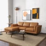 Tan Leather Left-Facing Sectional Sofa with Mid-Century Design