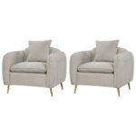Beige Chenille Velvet Accent Chair with Storage Pockets and Pillow