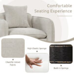 Beige Chenille Velvet Accent Chair with Storage Pockets and Pillow