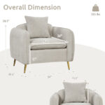 Beige Chenille Velvet Accent Chair with Storage Pockets and Pillow