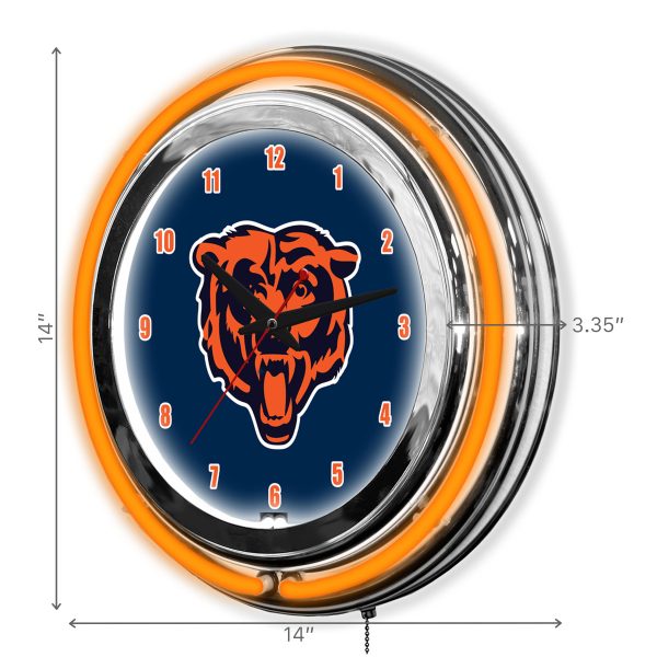 Chicago Bears 14 Neon Chrome Clock Fan Room Glow Timepiece 2