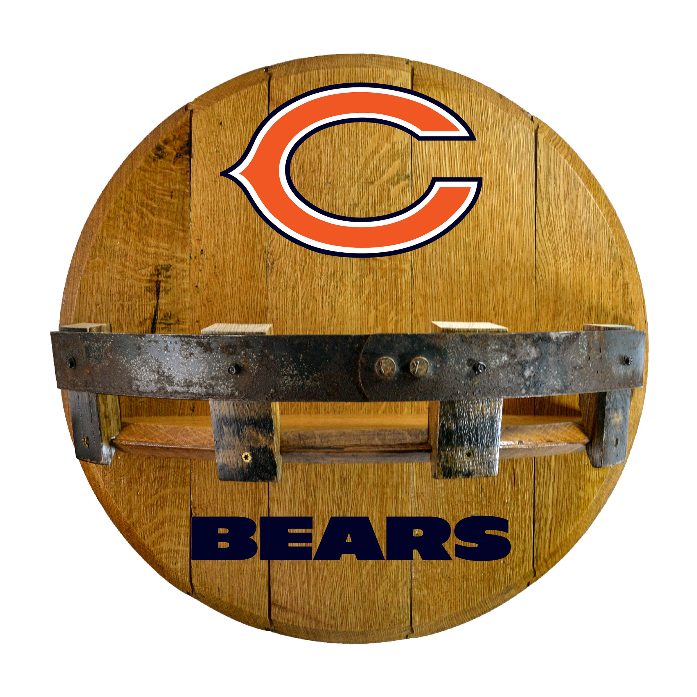 Chicago Bears Kentucky Oak Whiskey Barrel Bar Shelf 2 Chicago Bears Kentucky Oak Whiskey Barrel Bar Shelf - Image 2