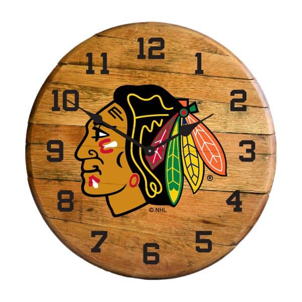 Chicago Blackhawks Oak Barrel Clock 1