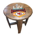 Chiefs NFL Oak Whiskey Barrel Side Table Kansas Collection
