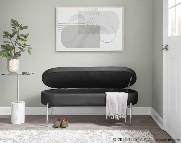 Chloe Black Faux Leather Chrome Glam Storage Bench 1