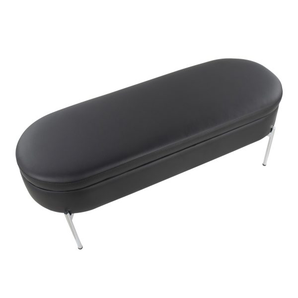 Chloe Black Faux Leather Chrome Glam Storage Bench 10
