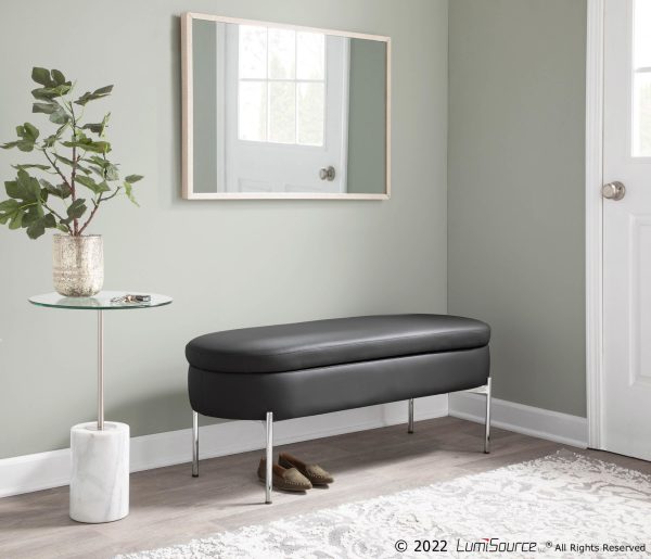 Chloe Black Faux Leather Chrome Glam Storage Bench 2