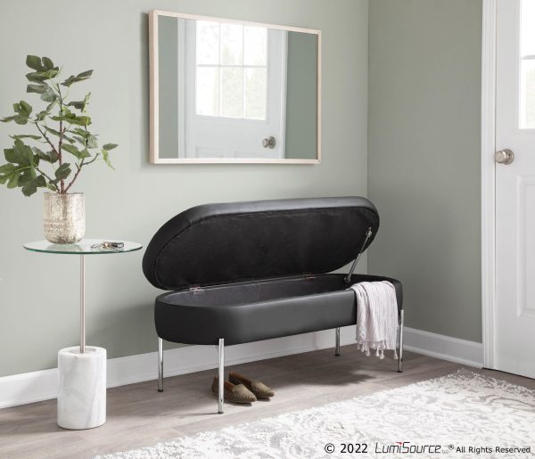 Chloe Black Faux Leather Chrome Glam Storage Bench 3