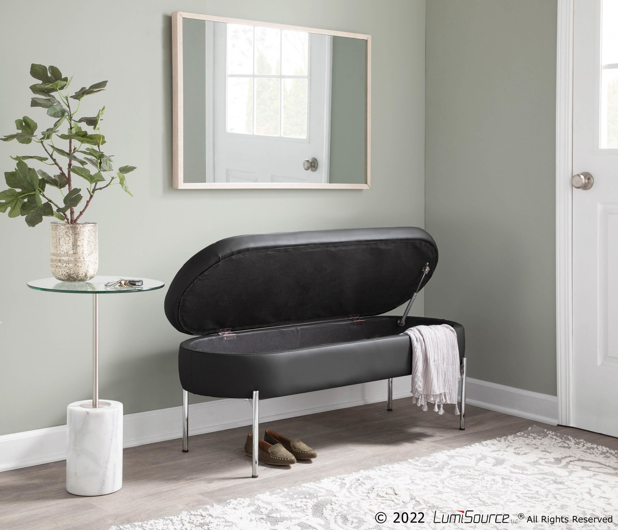 Chloe Black Faux Leather Chrome Glam Storage Bench 4 Chloe Black Faux Leather Chrome Glam Storage Bench - Image 4