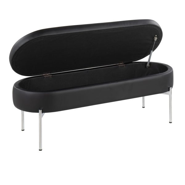 Chloe Black Faux Leather Chrome Glam Storage Bench 4