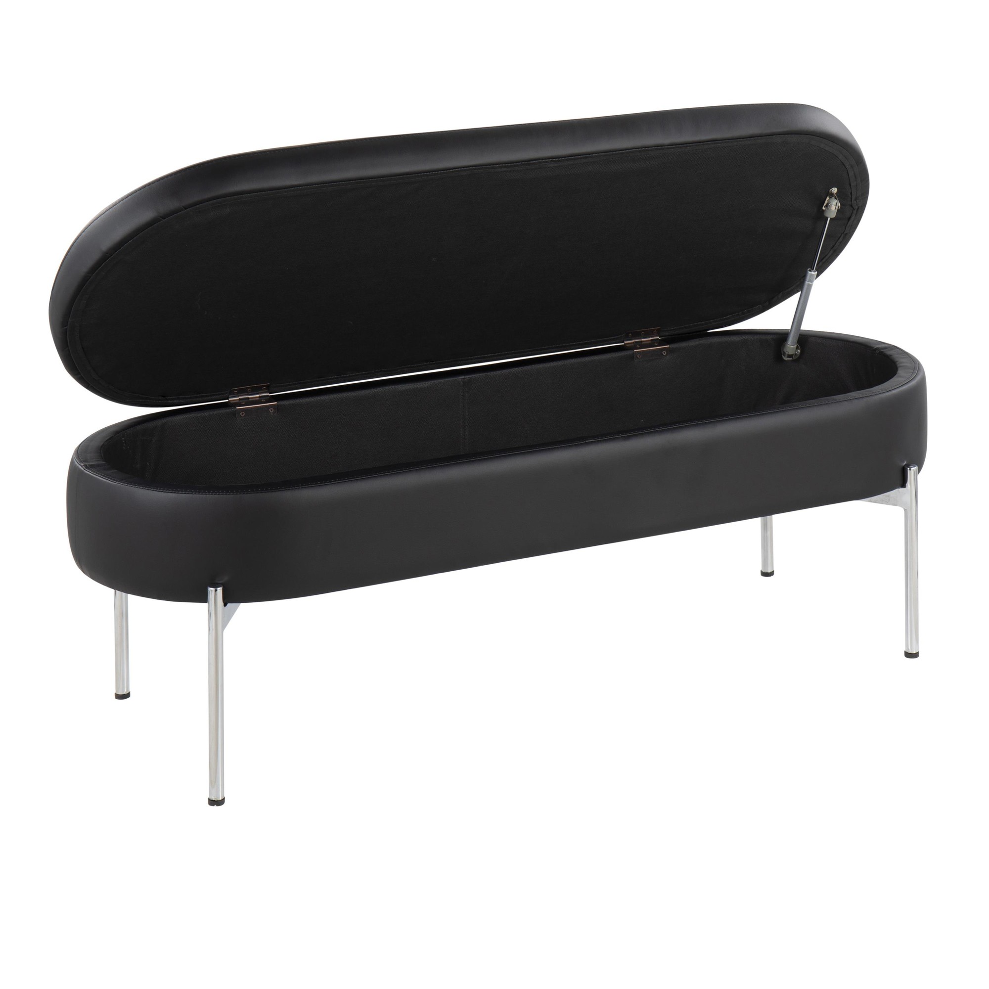 Chloe Black Faux Leather Chrome Glam Storage Bench 5 Chloe Black Faux Leather Chrome Glam Storage Bench - Image 5