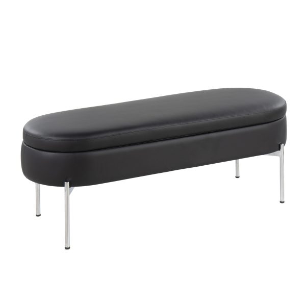 Chloe Black Faux Leather Chrome Glam Storage Bench 5
