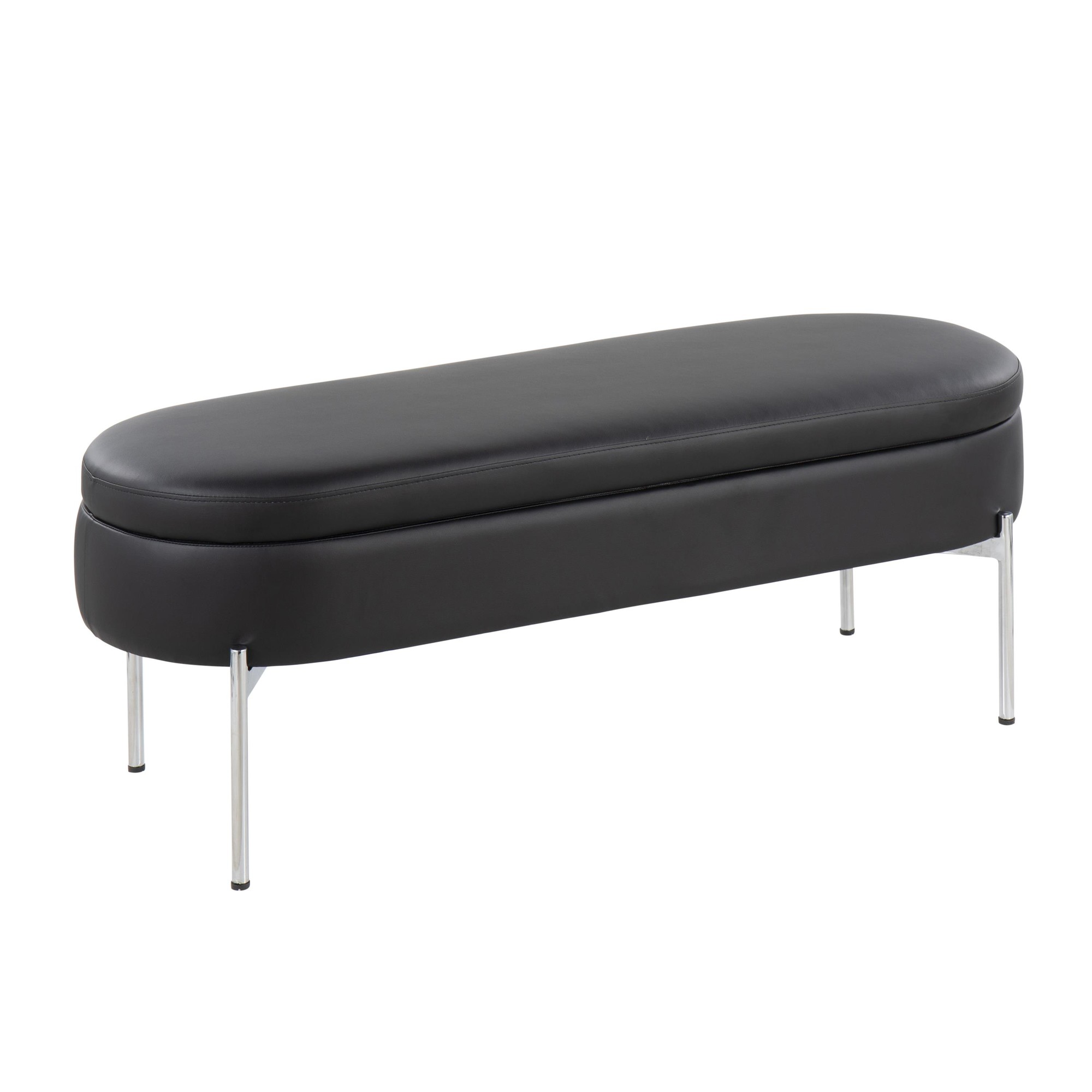 Chloe Black Faux Leather Chrome Glam Storage Bench 6 Chloe Black Faux Leather Chrome Glam Storage Bench - Image 6