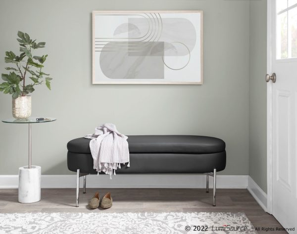 Chloe Black Faux Leather Chrome Glam Storage Bench
