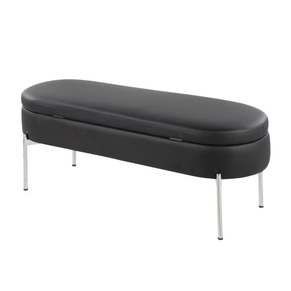 Chloe Black Faux Leather Chrome Glam Storage Bench 7