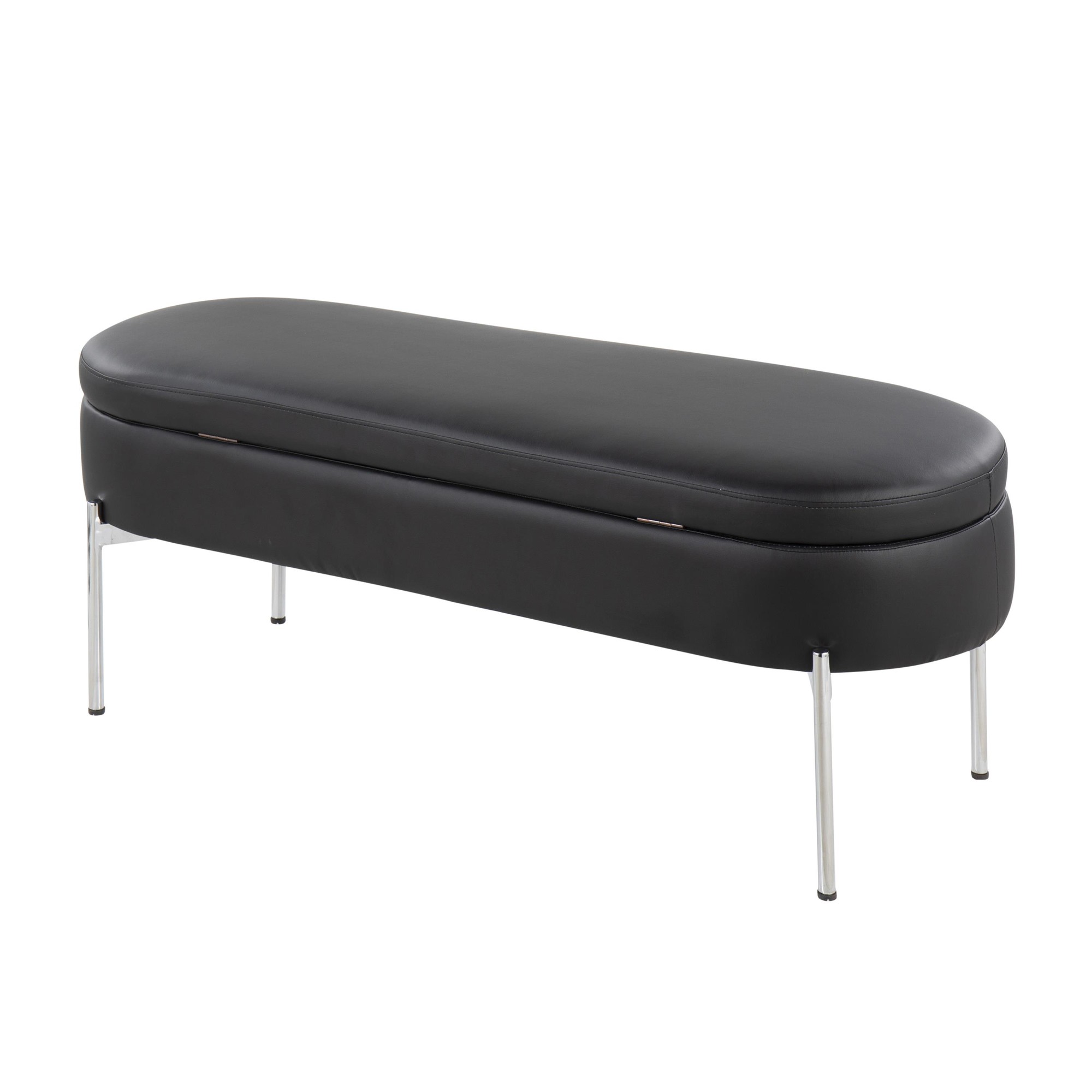 Chloe Black Faux Leather Chrome Glam Storage Bench 8 Chloe Black Faux Leather Chrome Glam Storage Bench - Image 8