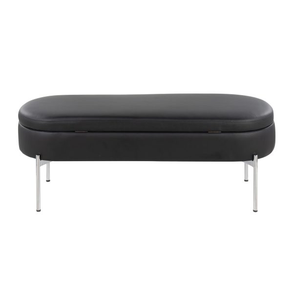 Chloe Black Faux Leather Chrome Glam Storage Bench 8