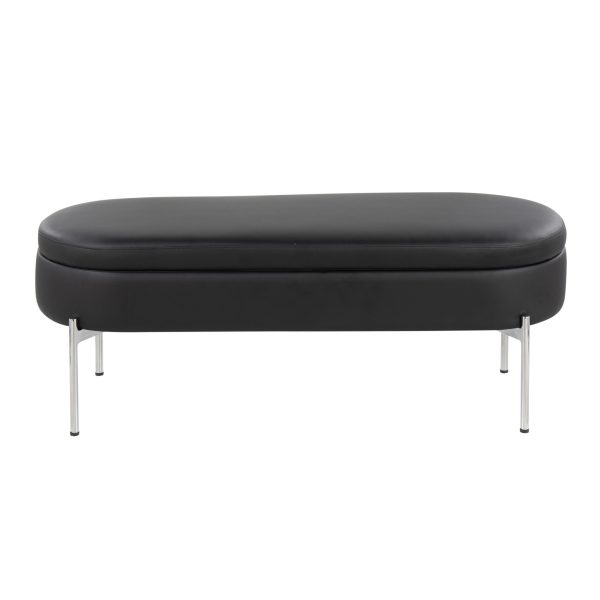 Chloe Black Faux Leather Chrome Glam Storage Bench 9