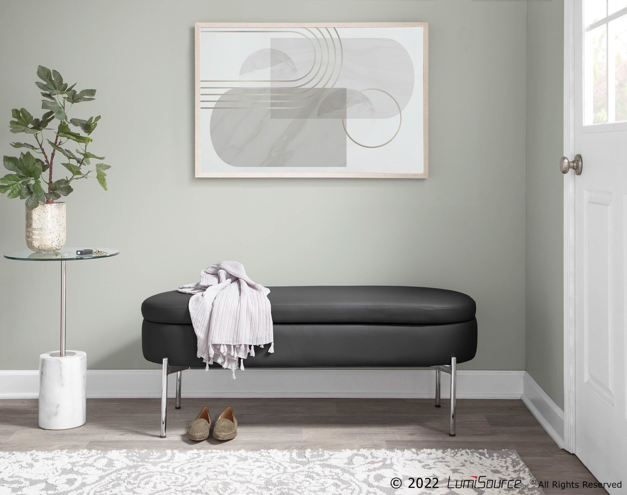 Chloe Black Faux Leather Chrome Glam Storage Bench 1 Chloe Black Faux Leather Chrome Glam Storage Bench