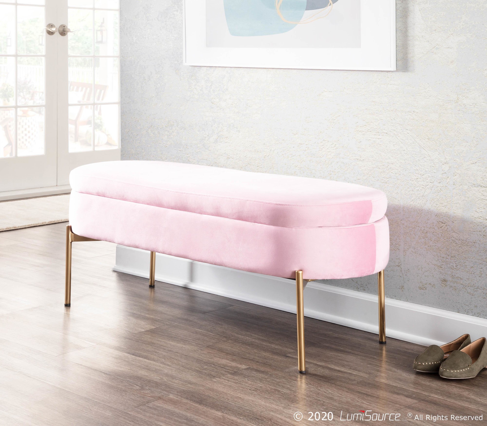 Chloe Blush Velvet Gold Metal Contemporary Storage Bench 4 Chloe Blush Velvet Gold Metal Contemporary Storage Bench - Image 4