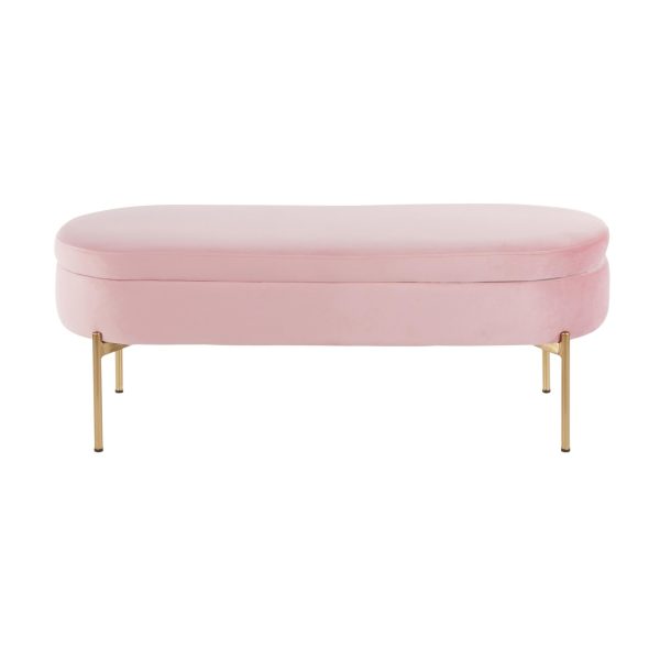 Chloe Blush Velvet Gold Metal Contemporary Storage Bench 9