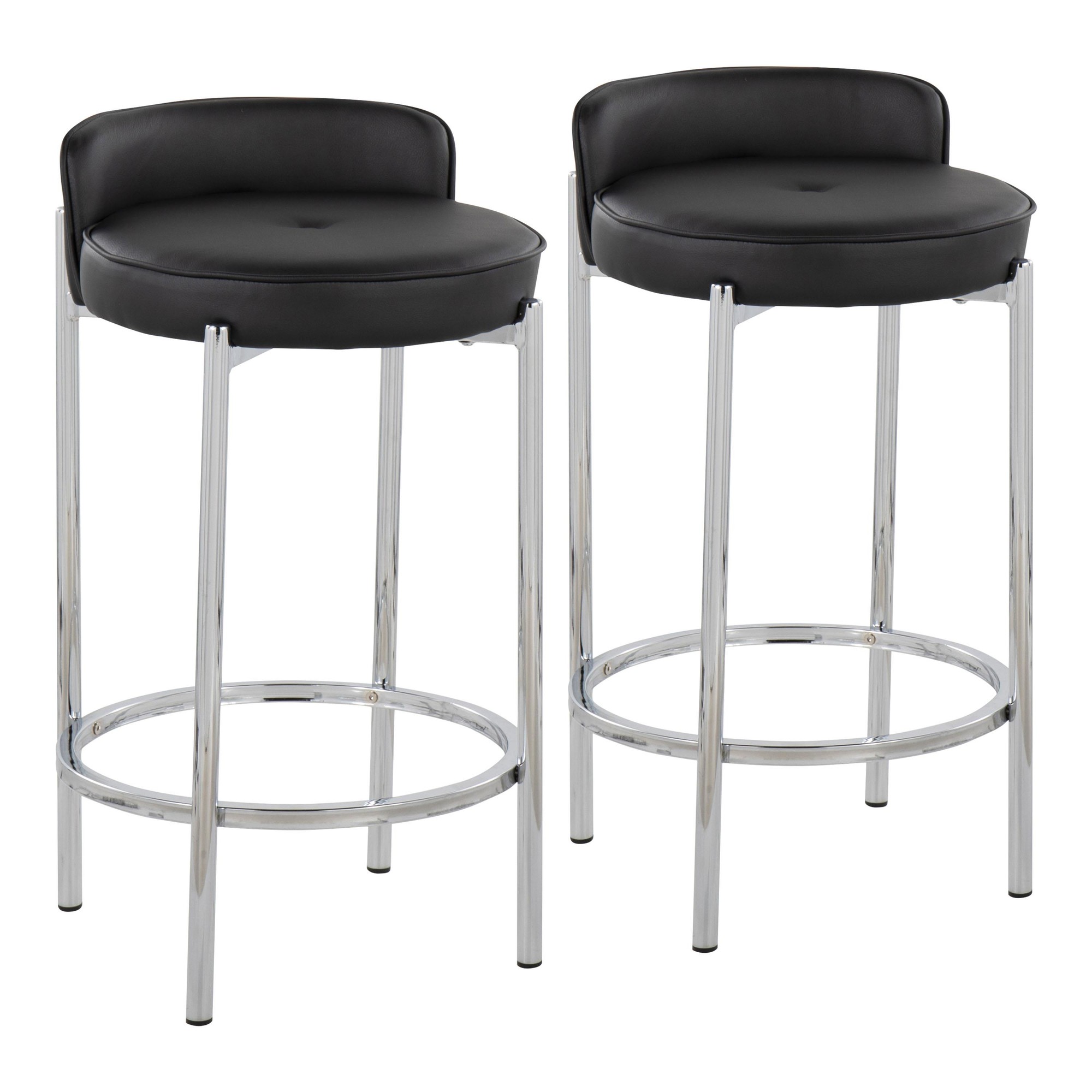 Chloe Chrome and Black Faux Leather Contemporary Counter Stool (Set of 2) 2 Chloe Chrome and Black Faux Leather Contemporary Counter Stool (Set of 2) - Image 2