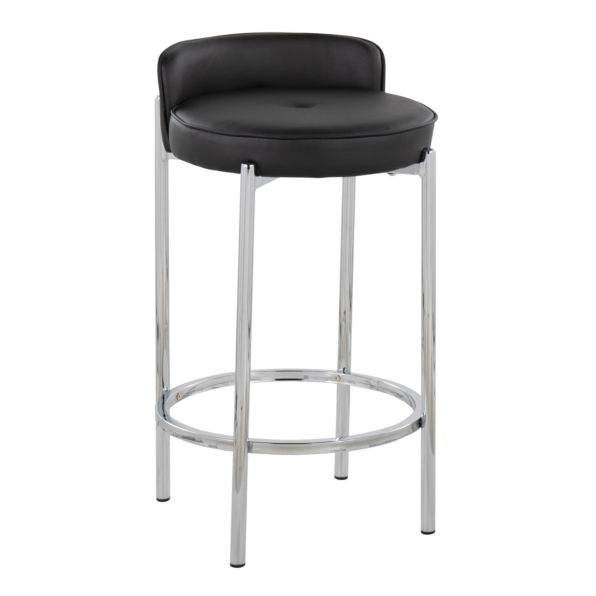 Chloe Chrome and Black Faux Leather Contemporary Counter Stool (Set of 2) 3 Chloe Chrome and Black Faux Leather Contemporary Counter Stool (Set of 2) - Image 3