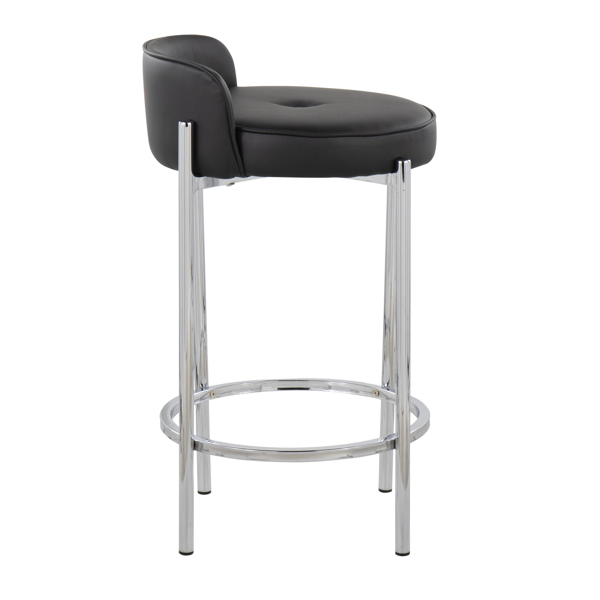 Chloe Chrome and Black Faux Leather Contemporary Counter Stool (Set of 2) 4 Chloe Chrome and Black Faux Leather Contemporary Counter Stool (Set of 2) - Image 4