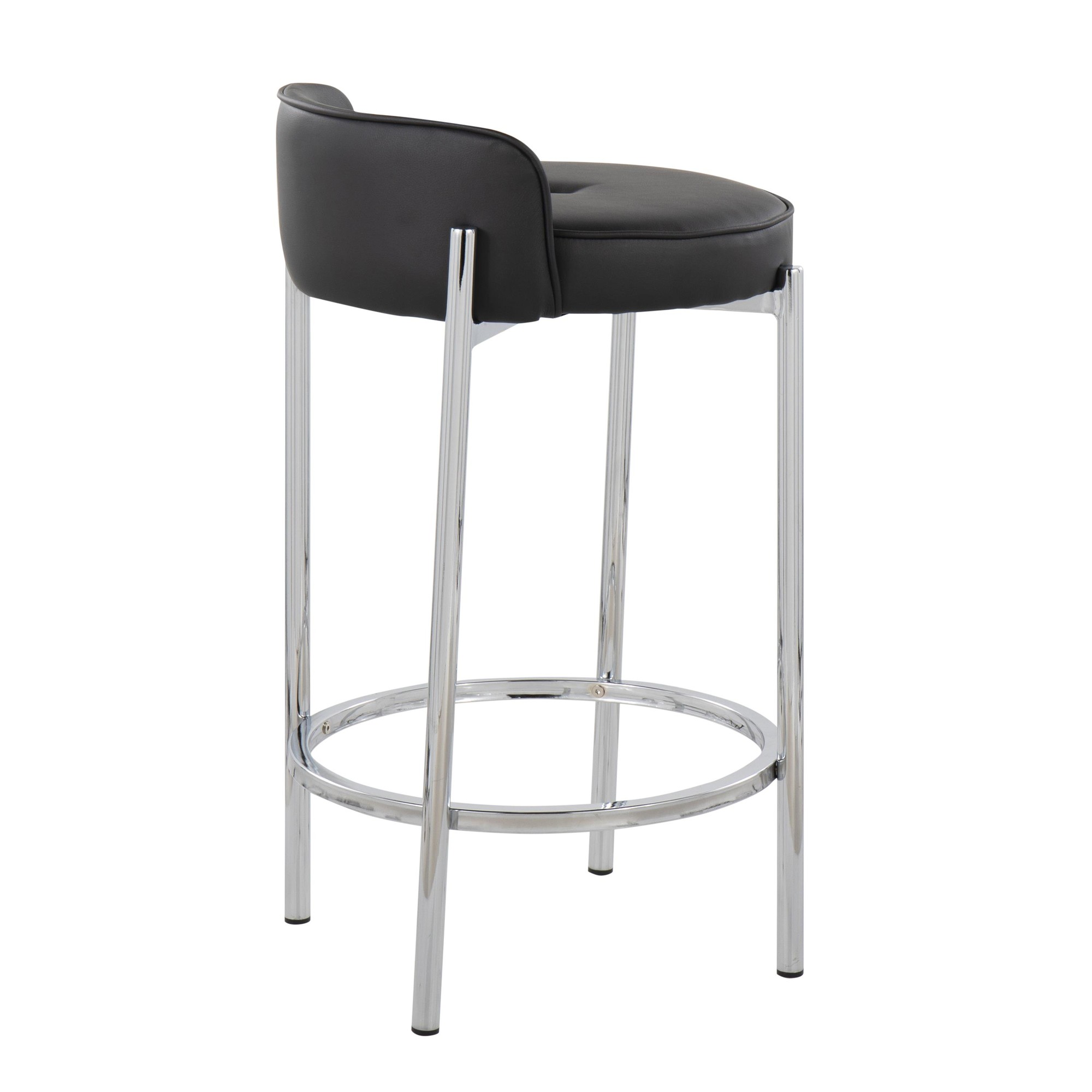 Chloe Chrome and Black Faux Leather Contemporary Counter Stool (Set of 2) 5 Chloe Chrome and Black Faux Leather Contemporary Counter Stool (Set of 2) - Image 5