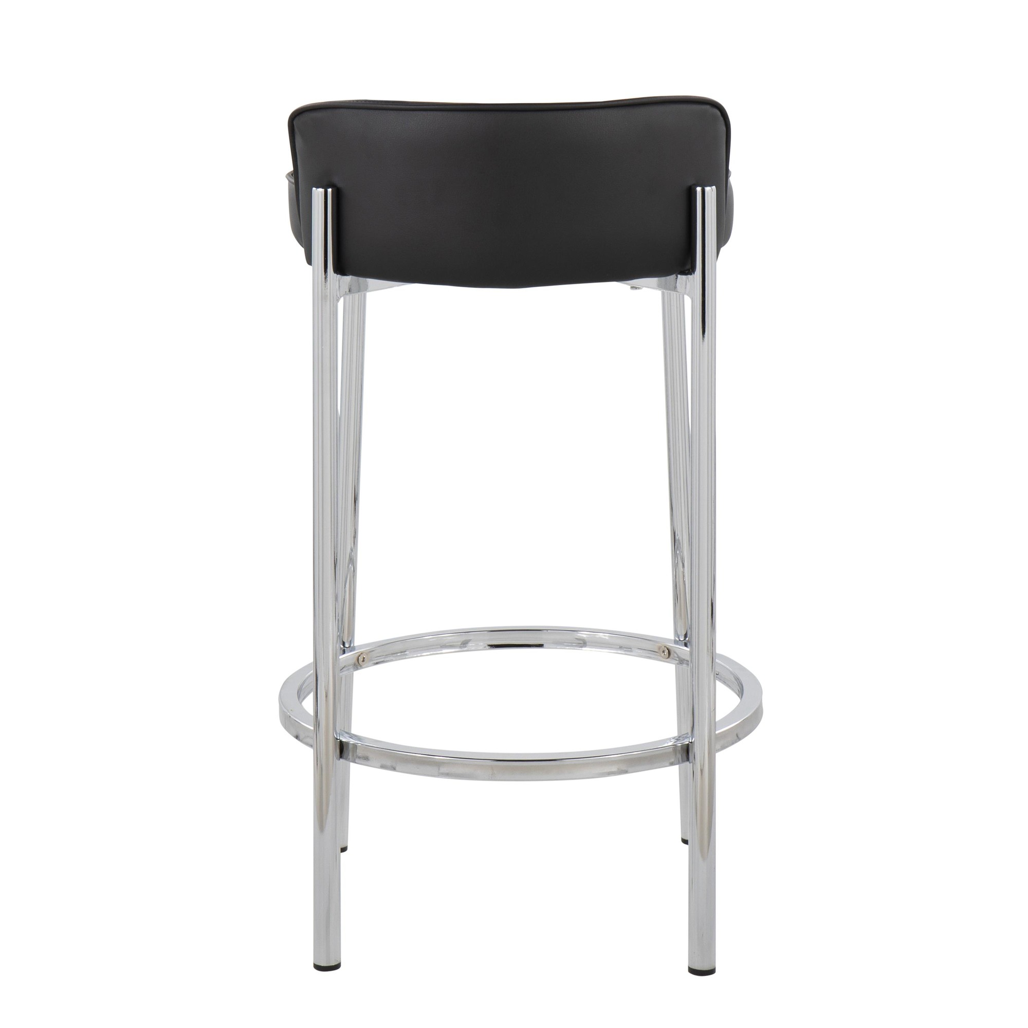 Chloe Chrome and Black Faux Leather Contemporary Counter Stool (Set of 2) 6 Chloe Chrome and Black Faux Leather Contemporary Counter Stool (Set of 2) - Image 6