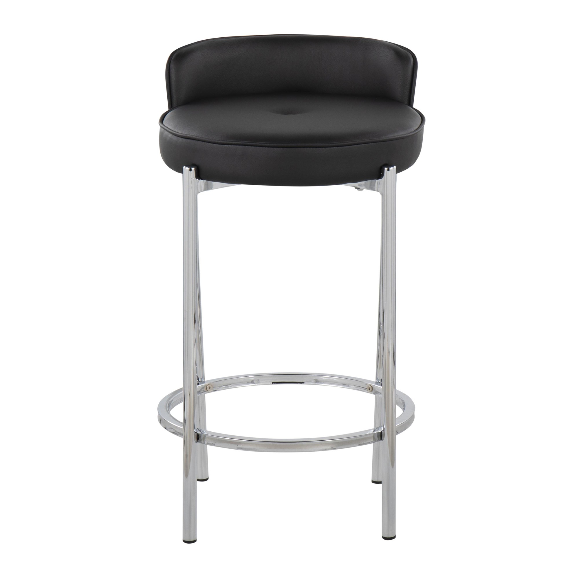 Chloe Chrome and Black Faux Leather Contemporary Counter Stool (Set of 2) 7 Chloe Chrome and Black Faux Leather Contemporary Counter Stool (Set of 2) - Image 7