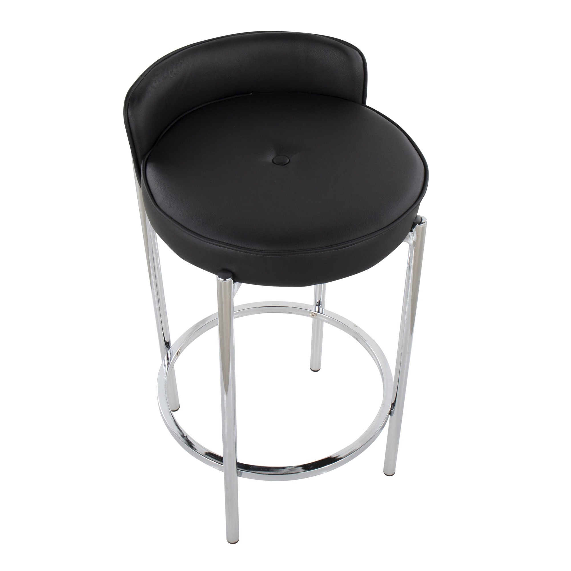 Chloe Chrome and Black Faux Leather Contemporary Counter Stool (Set of 2) 8 Chloe Chrome and Black Faux Leather Contemporary Counter Stool (Set of 2) - Image 8