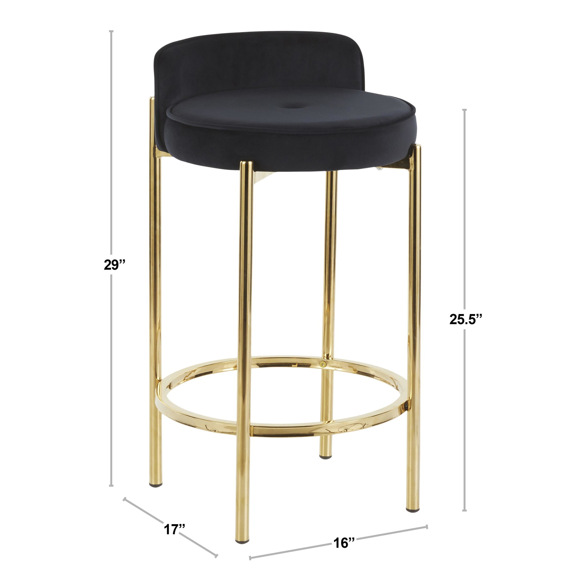Chloe Chrome and Black Faux Leather Contemporary Counter Stool (Set of 2) 9 Chloe Chrome and Black Faux Leather Contemporary Counter Stool (Set of 2) - Image 9