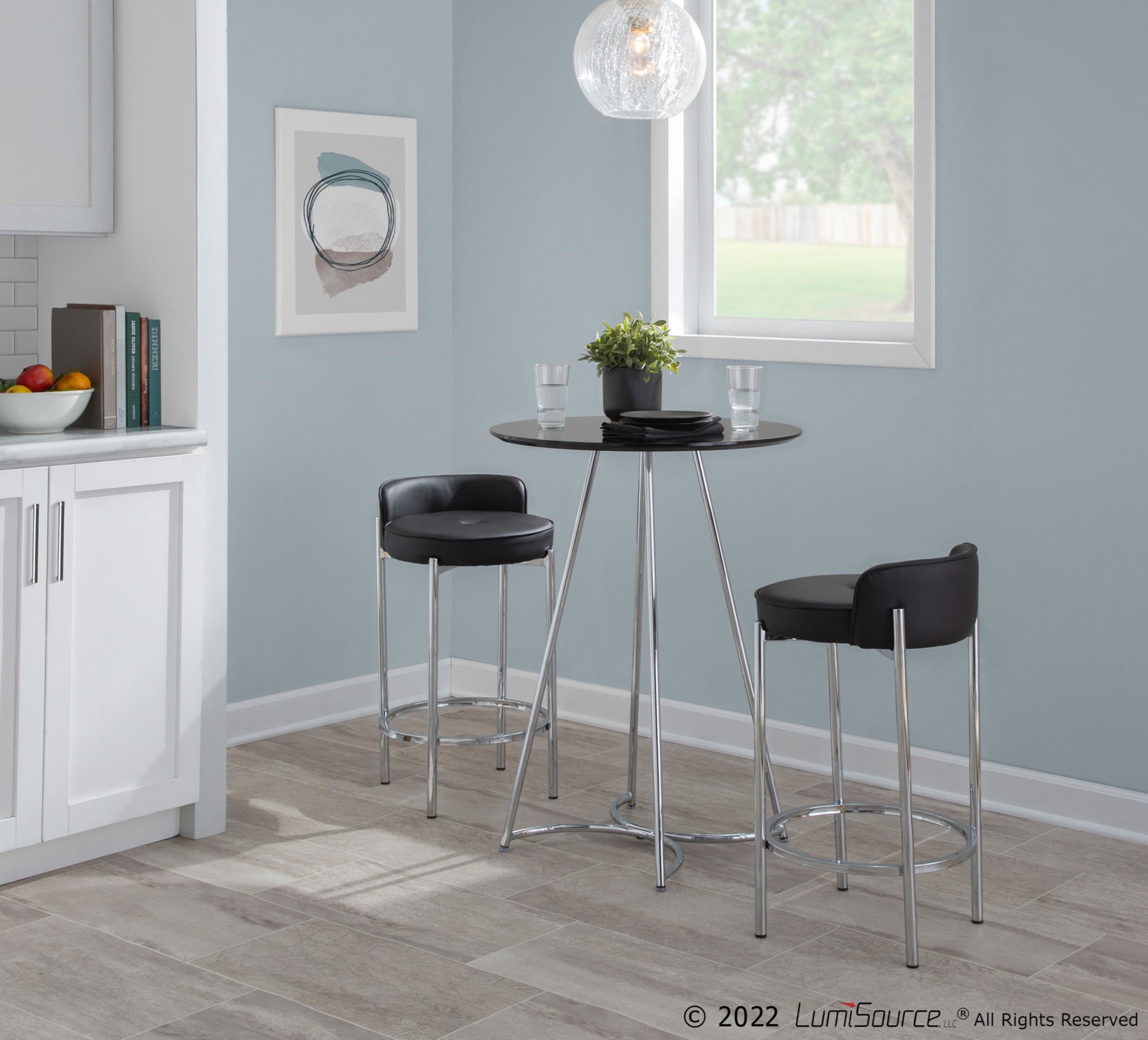 Chloe Chrome and Black Faux Leather Contemporary Counter Stool (Set of 2) 1 Chloe Chrome and Black Faux Leather Contemporary Counter Stool (Set of 2)