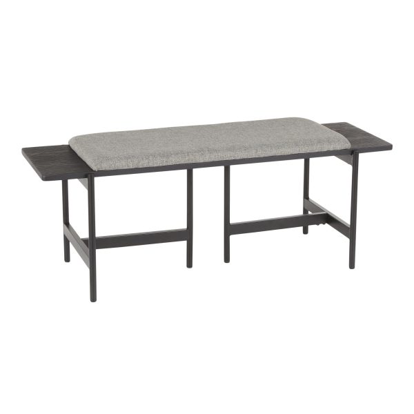 Chloe Contemporary Grey Fabric and Black Metal Bench 1