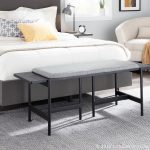 Chloe Contemporary Grey Fabric and Black Metal Bench