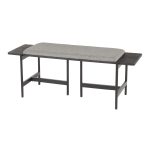 Chloe Contemporary Grey Fabric and Black Metal Bench