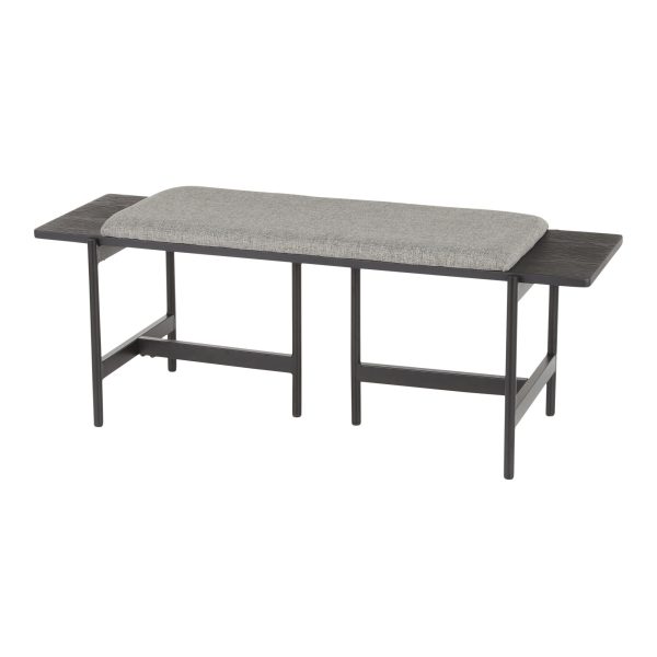 Chloe Contemporary Grey Fabric and Black Metal Bench 3