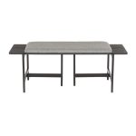 Chloe Contemporary Grey Fabric and Black Metal Bench